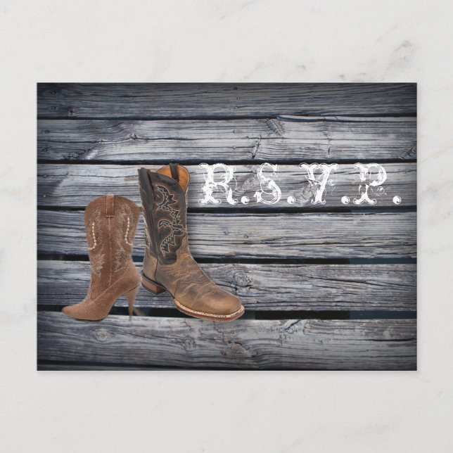 Postal De Invitación Respuesta de Barn Wood Western Cowboy boda RSVP (Anverso)