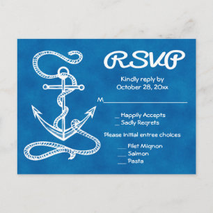 Postal De Invitación Respuesta de Boda Ancla de Barco Acuarela Azul Náu