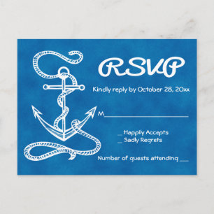 Postal De Invitación Respuesta de Boda Ancla de Barco Acuarela Azul Náu