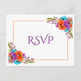 Postal De Invitación Respuesta de Boda con Acuarela Floral Naranja Púrp