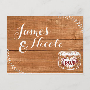 Postal De Invitación Respuesta de boda con foto de tocón de corazón y m