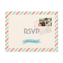 Respuesta de boda de correo aéreo vintage con foto