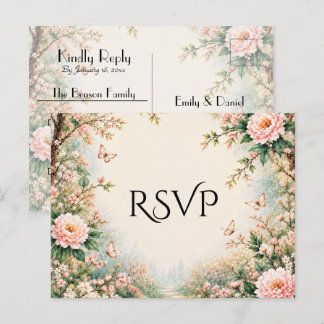 Postal De Invitación Respuesta de Boda de Mariposa de Flor Silvestre de