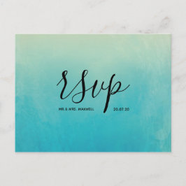 Postal De Invitación Respuesta de Boda de Playa con Acuarela Azul