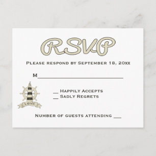 Postal De Invitación Respuesta de Boda Faro y Timón de Barco de Tema Ná