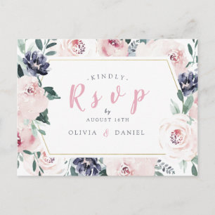 Postal De Invitación Respuesta de boda floral con rubor botánico florec