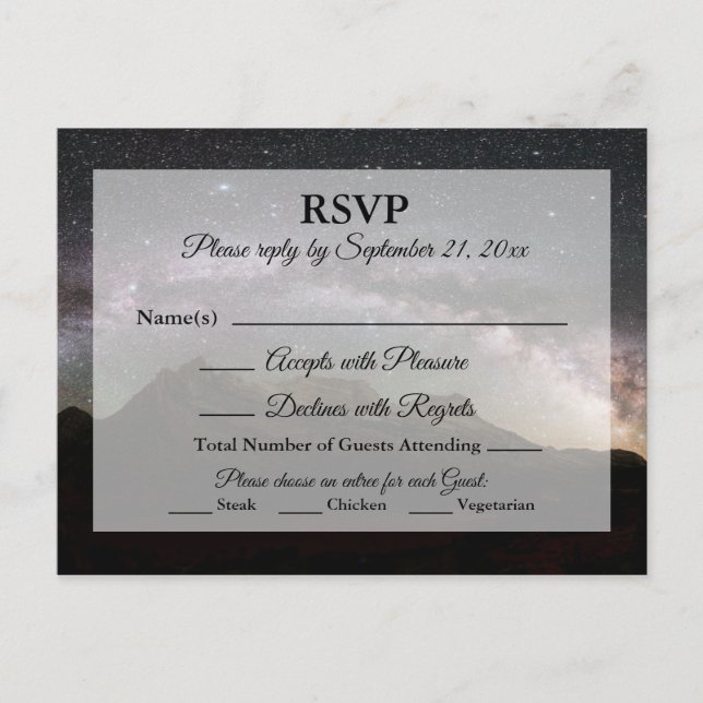 Postal De Invitación Respuesta de boda nocturna en la montaña (Anverso)