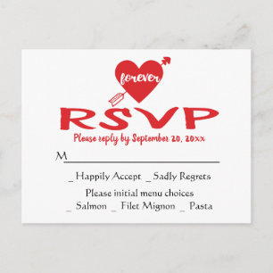 Postal De Invitación Respuesta de Boda RSVP Corazón Rojo Moderno Elegan