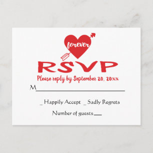 Postal De Invitación Respuesta de Boda RSVP Corazón Rojo Moderno Elegan