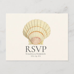 Postal De Invitación Respuesta de Boda Vintage Crema Escallada Concha d
