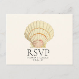 Postal De Invitación Respuesta de Boda Vintage Crema Escallada Concha d