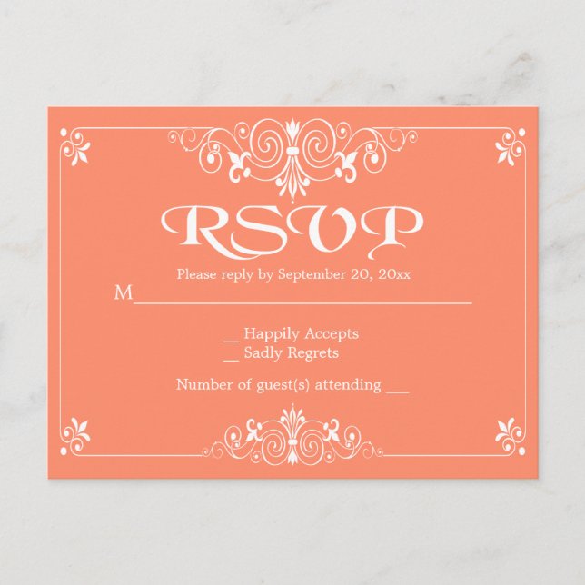 Postal De Invitación Respuesta de la fiesta de boda RSVP Naranja de Eng (Anverso)