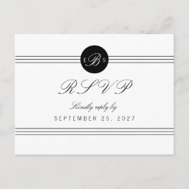 Postal De Invitación Respuesta de Monograma Blanco Negro moda Postcarta