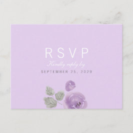 Postal De Invitación Respuesta de Rosas de acuarela Lilac Postcard RSVP