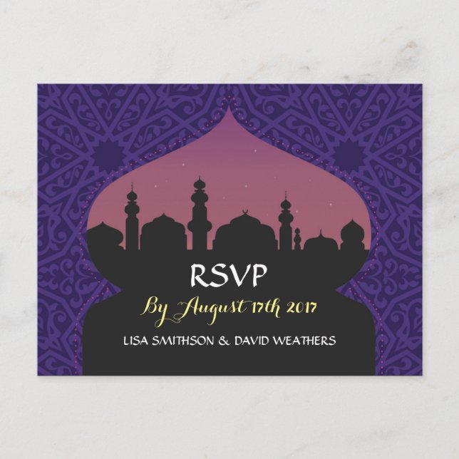 Postal De Invitación Respuesta de RSVP Boda Postcard Arabian Nights (Anverso)