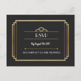 Postal De Invitación Respuesta de RSVP Boda Postcard Art Deco Gold