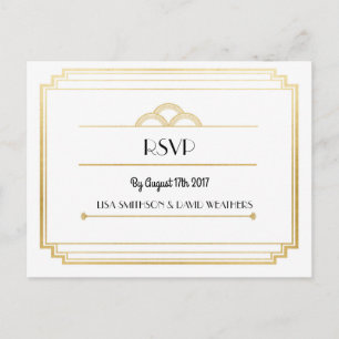 Postal De Invitación Respuesta de RSVP Boda Postcard Art Deco Gold