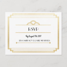 Postal De Invitación Respuesta de RSVP Boda Postcard Art Deco Gold