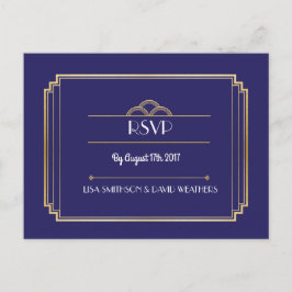 Postal De Invitación Respuesta de RSVP Boda Postcard Art Deco Naval Gol
