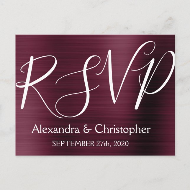 Postal De Invitación Respuesta de RSVP Morada Moderna de Borgoña (Anverso)