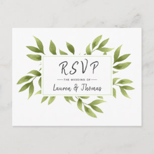 Postal De Invitación Respuesta de Wreath Willow de color de agua RSVP d