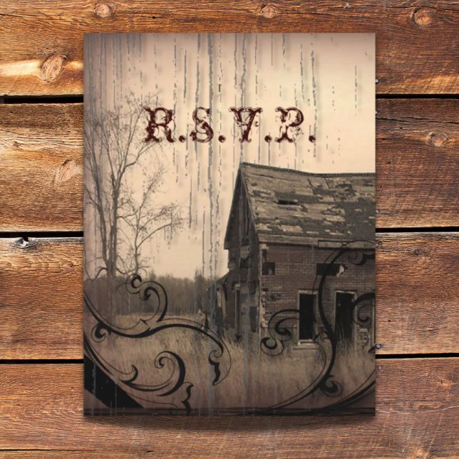 Postal De Invitación respuesta del boda de granjas del país occidental  (western country farm barn wedding response RSVP Invitation Postcard)