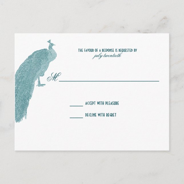 Postal De Invitación Respuesta del Boda de los Peacocks Regales (Anverso)