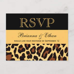 Postal De Invitación Respuesta del Boda RSVP del Leopardo negro dorado