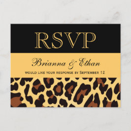 Postal De Invitación Respuesta del Boda RSVP del Leopardo negro dorado