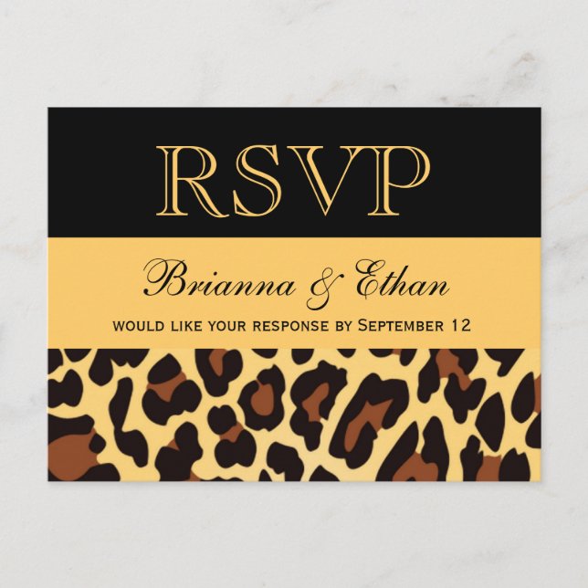 Postal De Invitación Respuesta del Boda RSVP del Leopardo negro dorado (Anverso)