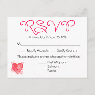 Postal De Invitación Respuesta del Partido de Boda RSVP de color Rojo y