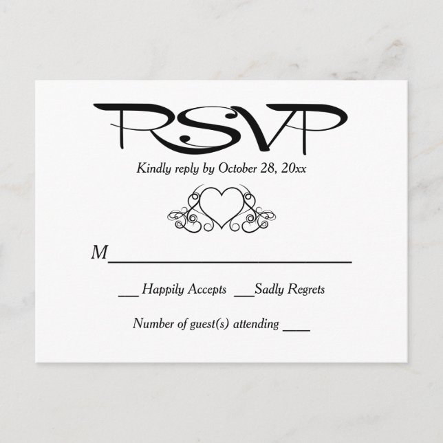 Postal De Invitación Respuesta del Partido de la Boda Cardíaca RSVP en  (Anverso)