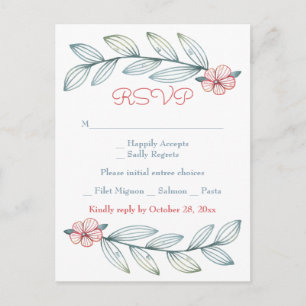 Postal De Invitación Respuesta floral azul gris hojas de laurel flor ro