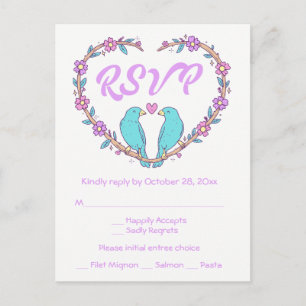 Postal De Invitación Respuesta floral púrpura y turquesa Palomas del co