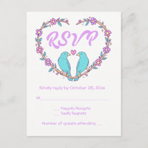Postal De Invitación Respuesta floral púrpura y turquesa Palomas del co