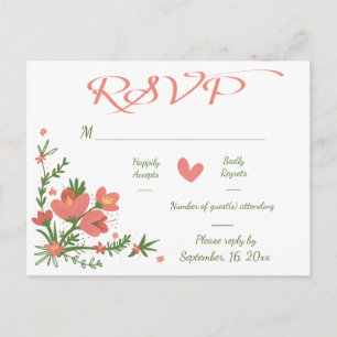 Postal De Invitación Respuesta floral RSVP boda flores coral rosa y ver