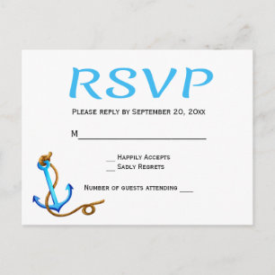 Postal De Invitación Respuesta náutica azul turquesa Ancla de barco Bod