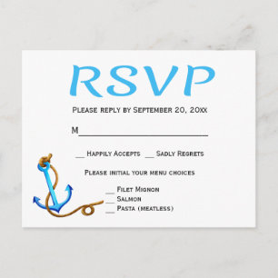 Postal De Invitación Respuesta Náutica Azul Turquesa Bodas Ancla de Bar