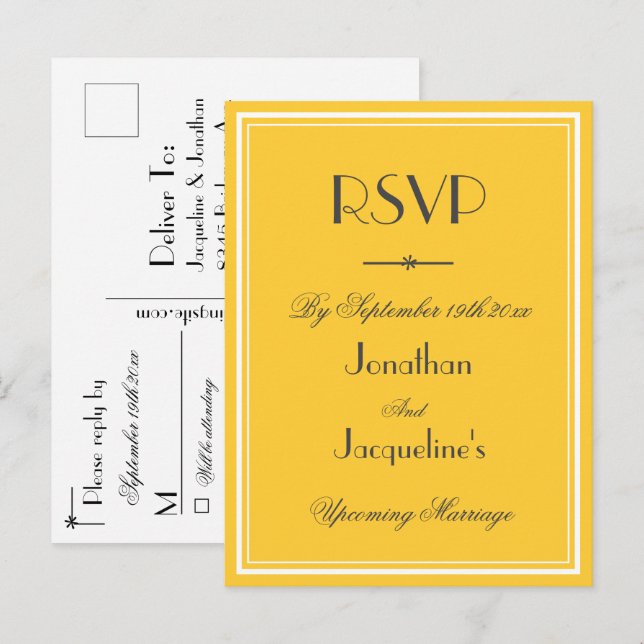 Postal De Invitación Respuesta RSVP Boda clásico elegante (Anverso / Reverso)