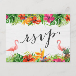 Postal De Invitación Respuesta RSVP de Hibiscus Floral Flamingo Tropica