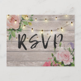 Postal De Invitación Respuesta RSVP de luz de cuerda de madera floral d