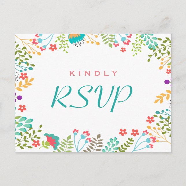 Postal De Invitación Respuesta RSVP floral de Moda moderna (Anverso)