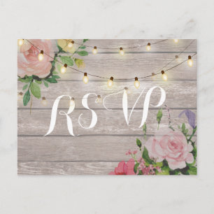 Postal De Invitación Respuesta RSVP Luz de Cuerda de Madera Floral de B