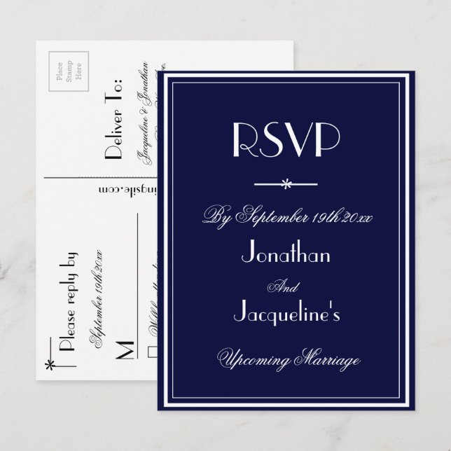 Postal De Invitación Respuesta RSVP simple elegante de la marina de gue (Anverso / Reverso)