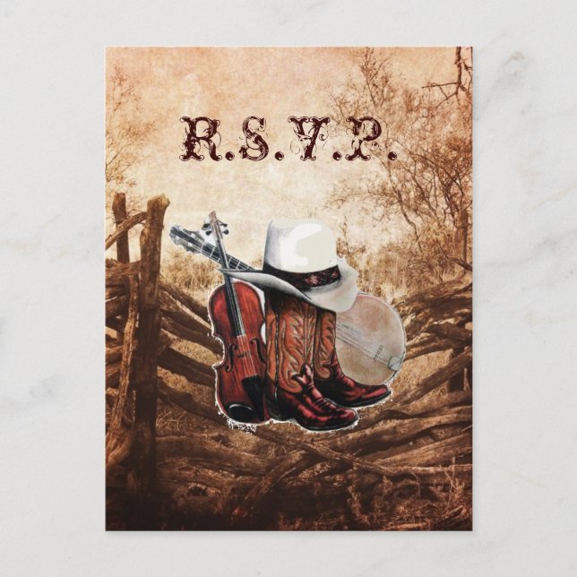 Postal De Invitación respuesta rústica de boda de granja de campo de oc (Anverso)