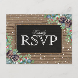 Postal De Invitación Respuesta Rústica | RSVP de Boda de Navidad de Inv