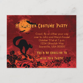 Postal De Invitación Resumen de la fiesta de Halloween del gato negro y