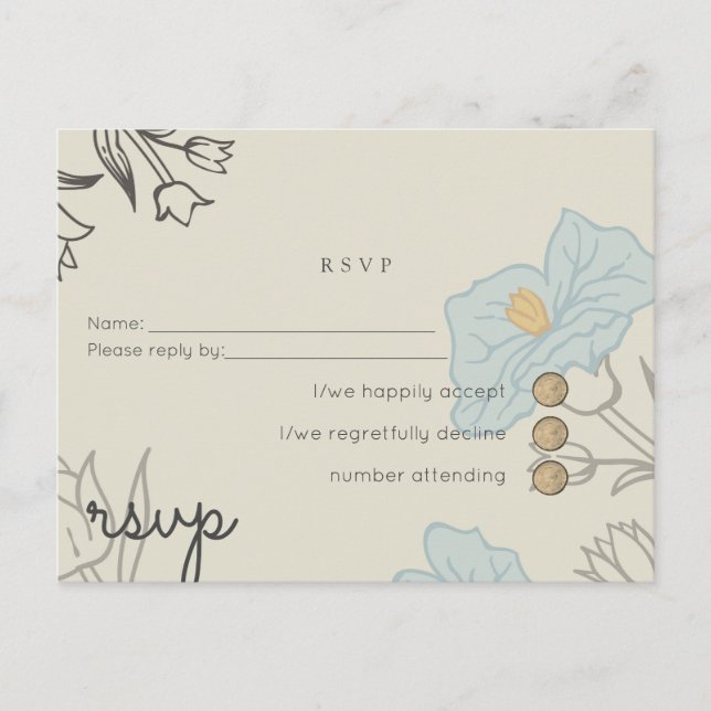 Postal De Invitación Resumen floral azul moderno Boda RSVP (Anverso)