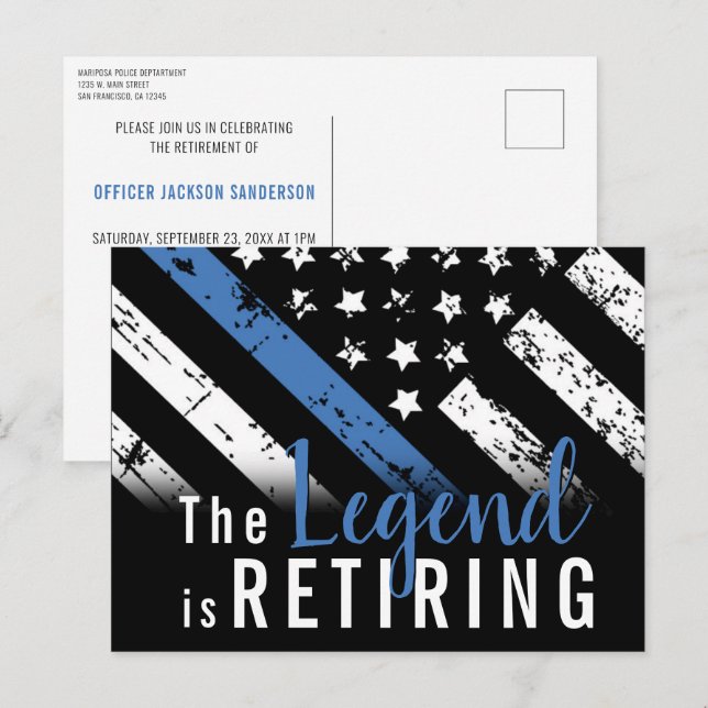 Postal De Invitación Retirada de la policía Bandera Azul Aplicación de 