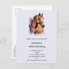 Postal De Invitación Retrato de cabeza de caballo marrón en acuarela Cu